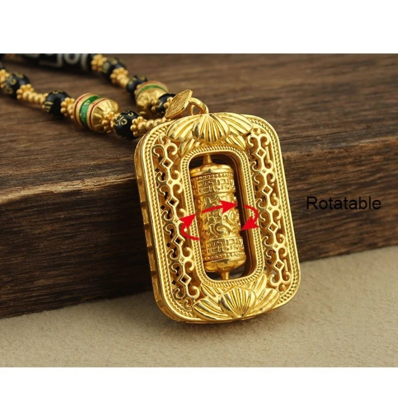 Sand Gold Farbe Anhänger Sechs Charakter Sprichwörter Achat Tianzhu Tangka Halsketten Männer Frauen High-End Lange Halskette Mode Schmuck – Detail 6