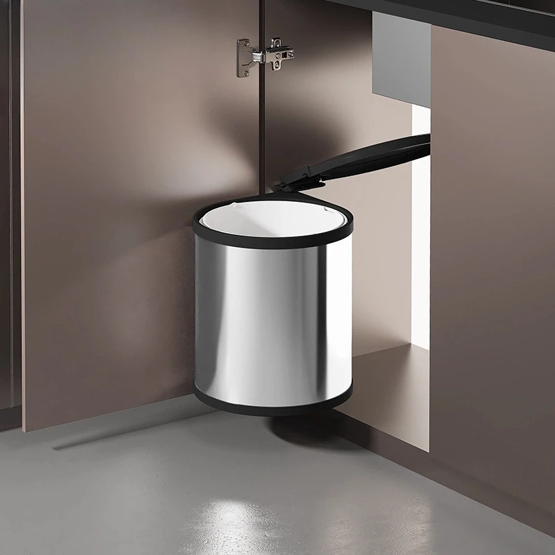 Concealed Under-sink Trash Can, Cabinet Sync Open Lid Garbage Container, Built-in Silent Bin with Ventilated Bottom for Hygiene.