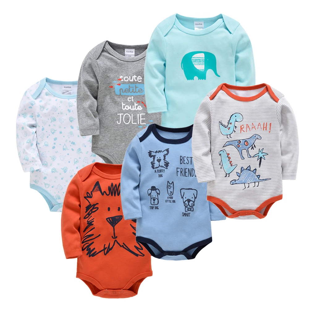 

KAVKAS Baby Boy Clothes 3 6 Pcs/Lot Long Sleeve roupa bebes Bodysuit 0-24 Months Cartoon Print Newborn Cotton Jumpsuit