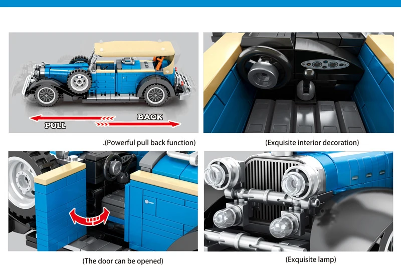 Technical Classic Vintage Car Building Block American Lincoln Kb V12 Model Pull Back Vehicle Toy Brick Collection For Boys Gifts