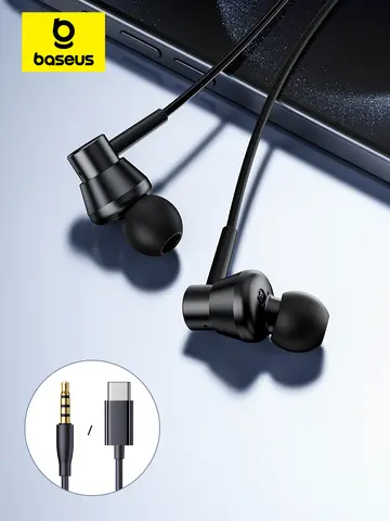 Baseus Encok CZ11/HZ11 Wired Earphones Type-C/3.5mm Jack Wired Headphones With Mic 120°Angle For Laptop Computer Tablet Phone