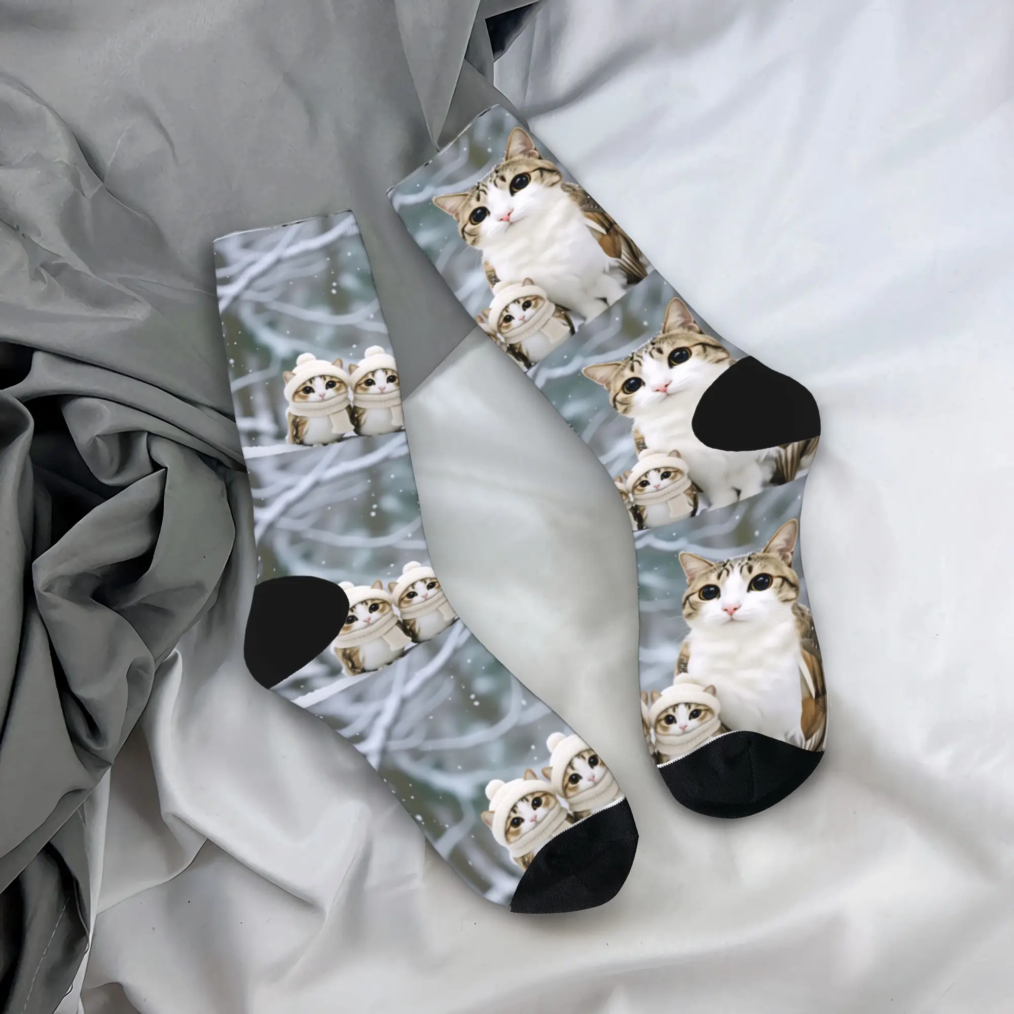 

Winter Meowl Cat Family Socks Modern Stockings Winter Anti Bacterial Men Socks Warm Soft Graphic Running Sports Socks
