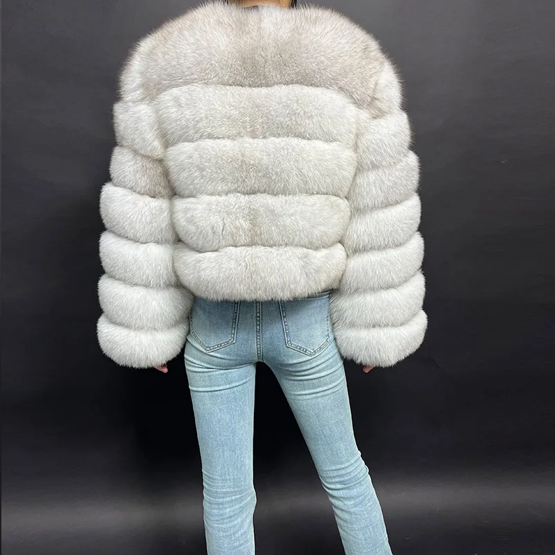 2024 New Natural white Winter Women's Cold Coat Top Fox Jackets Women clothing Luxury Furry Natural Real fox Fur Jacket Coats