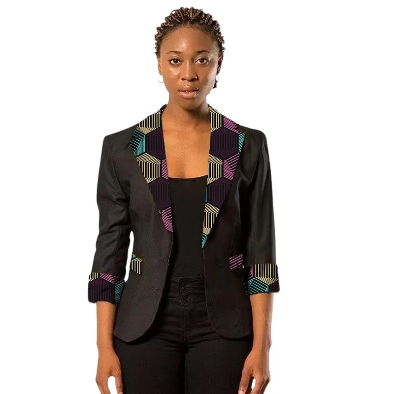 قطعة واحدة سترات بدلة نسائية تصميم أصلي طباعة أنثى أسود أنقرة السترة الأفريقية كوتور حفلة 3/4 كم معطف