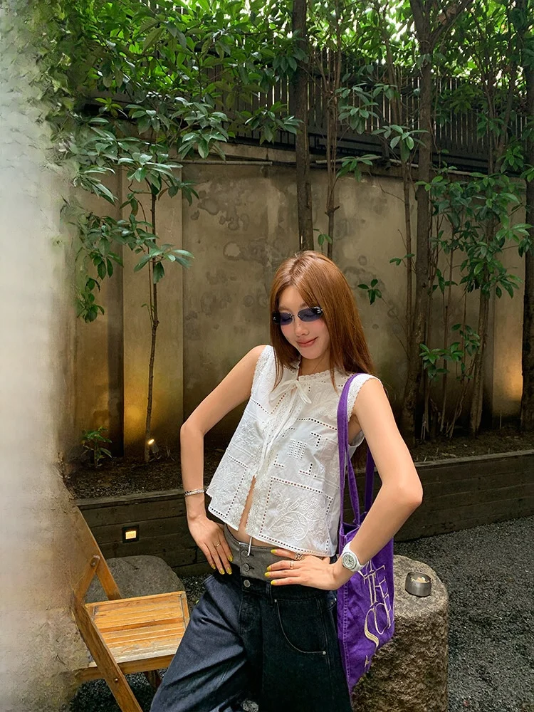 

Хлопковая блузка Ranwear с кружевной отделкой, двойная версия, ретро-дизайн, цветочный принт, V-образный вырез, стандартная длина, для повседневной носки