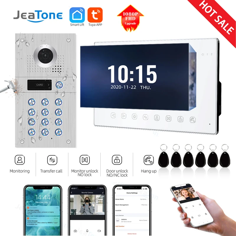 Jeatone 1080P Tuya Wi - Fi interfone residencial Видеоконференция RFID Код клавиатура звонок камера 7 дюйм Домашняя безопасность видео дверь телефон система контроля доступа домофоны в частный дом