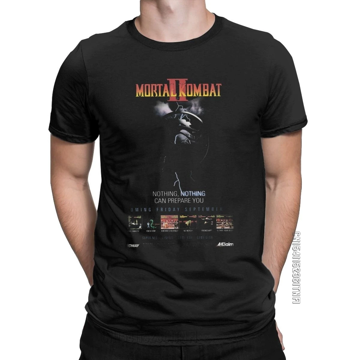 Vintage Mortal Kombat II T Shirt Men\'s Cotton Humor T-Shirt Crew Neck Tees Classic Short Sleeve Clothes Graphic Printed