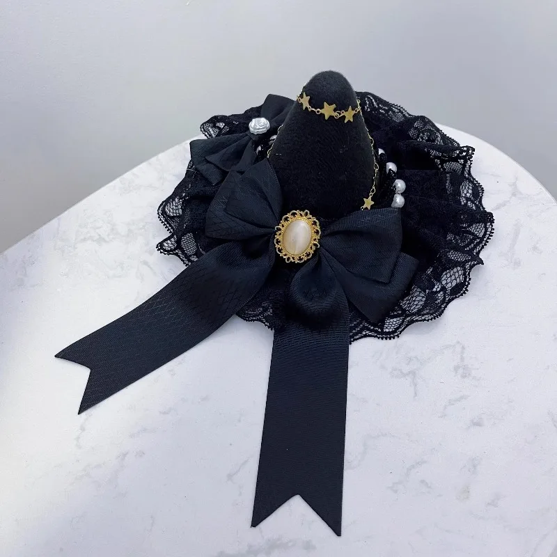수제 고딕 마법 소녀 작은 모자 로리타 달콤한 레이스 리본 머리장식 할로윈 코스프레 만화 KC 헤어핀 마녀 모자 헤어 액세서리