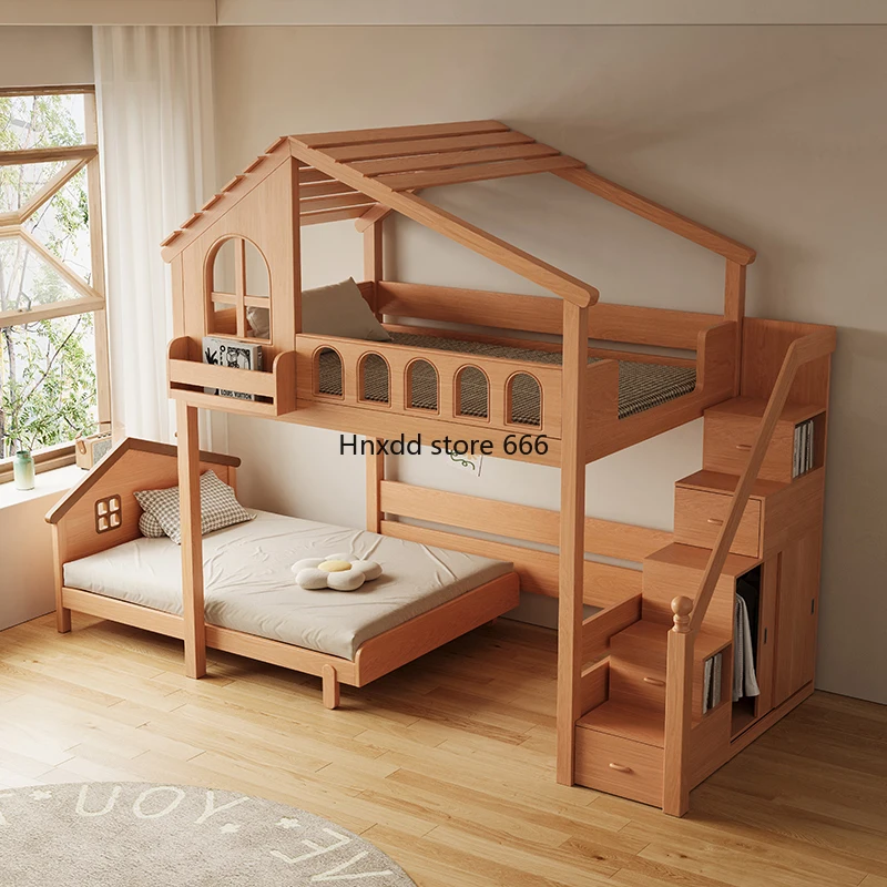 Petit appartement mobile haut et bas, dislocation tout bois massif pour enfants, lit haut et bas