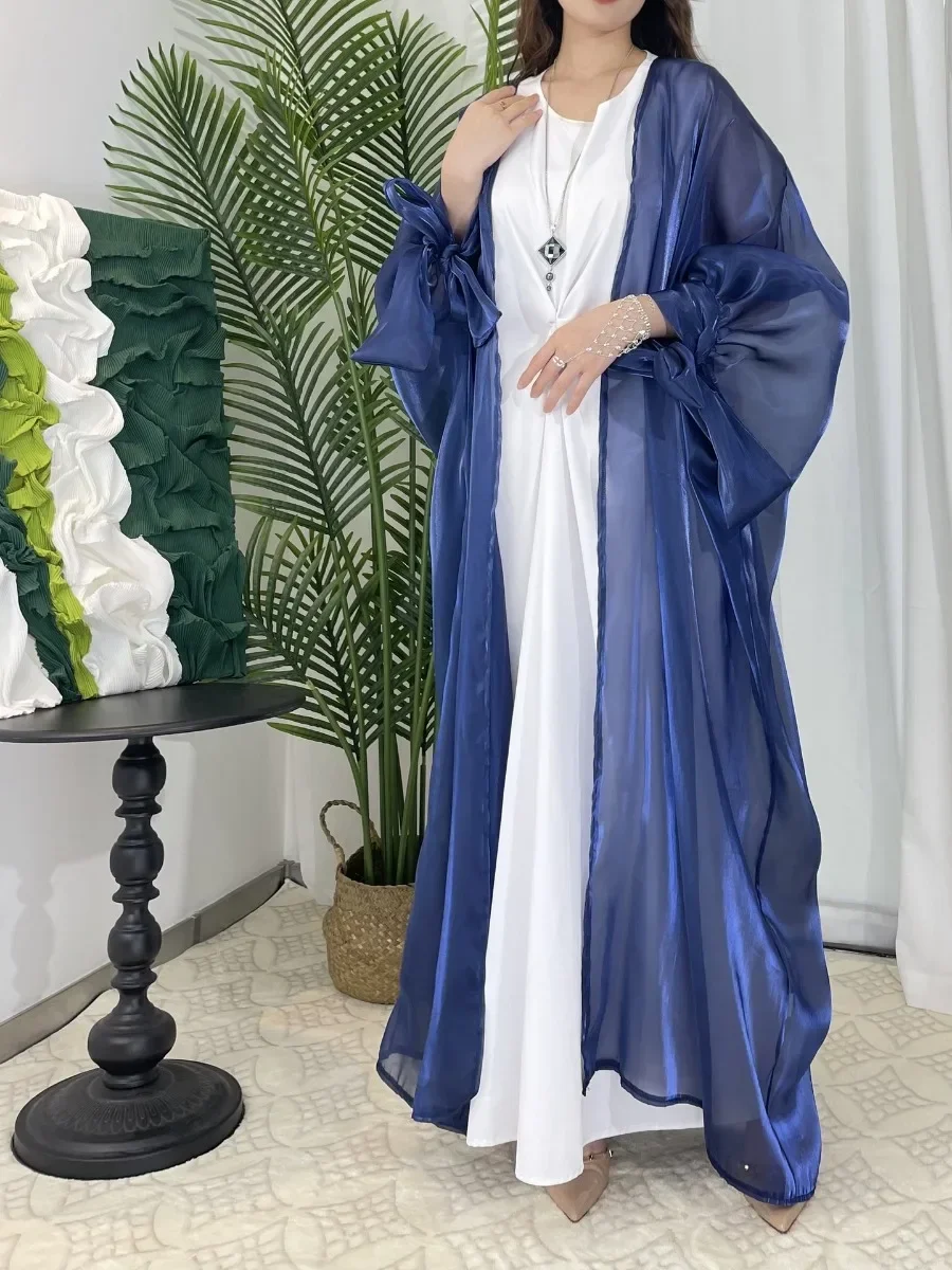 Eid Ramadan Silky Abaya for Women Lace-up Arab Muslim Long Dress Morocco Caftan Party Night Abayas Vestiidos Femme Turkey 2024