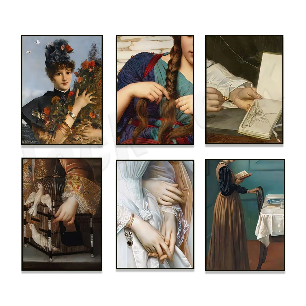 Maximalist Vintage Poster Feminine Bedroom Eclectic Abstract Canvas Print Europe Famous Oil Detail Baroque Painting Art Decor