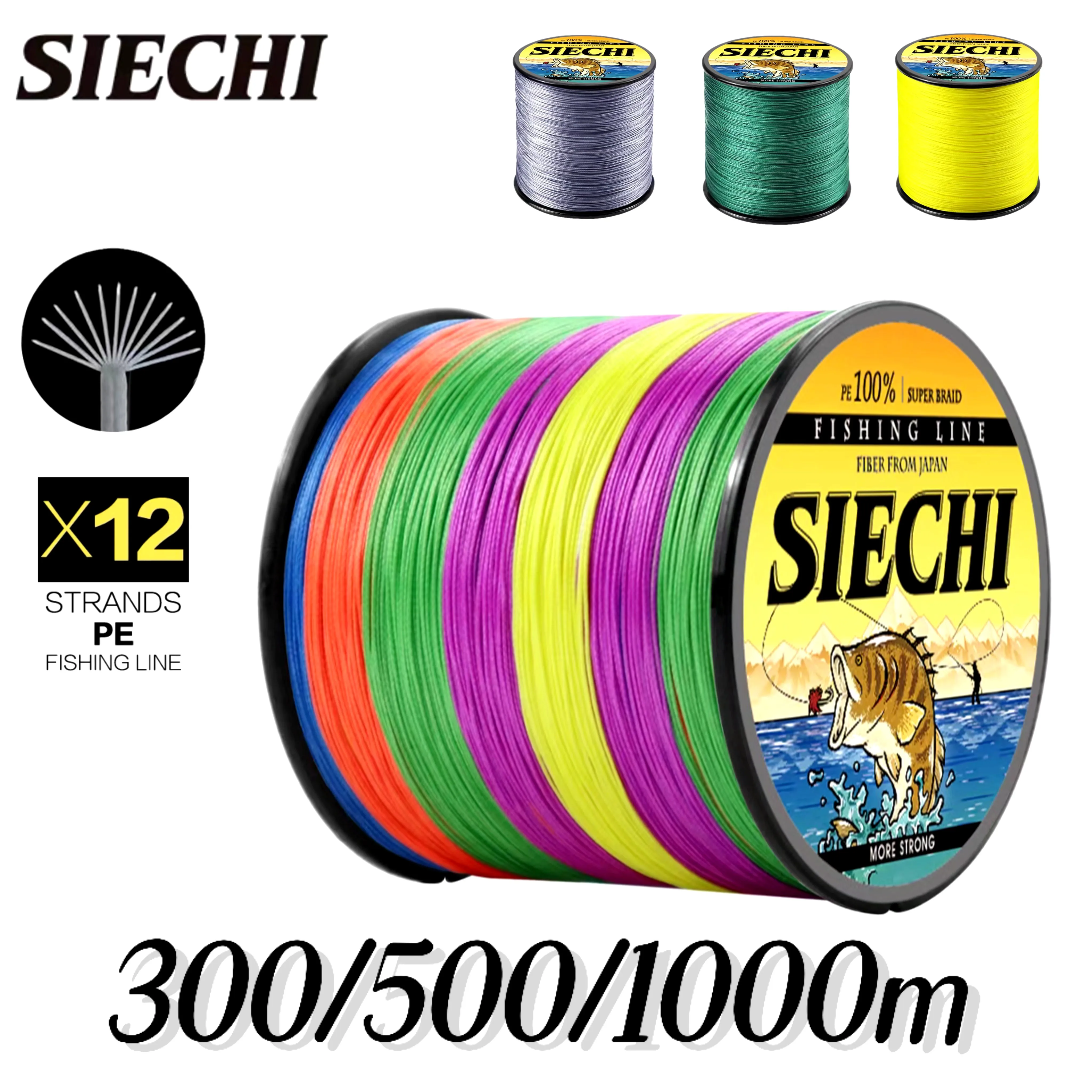 

SIECHI X12 Braid Fishing Line Super Strong 12 Strands Japanese Multifilament Smooth PE Fly Carp Wire 300M 1000M 500M Tackle