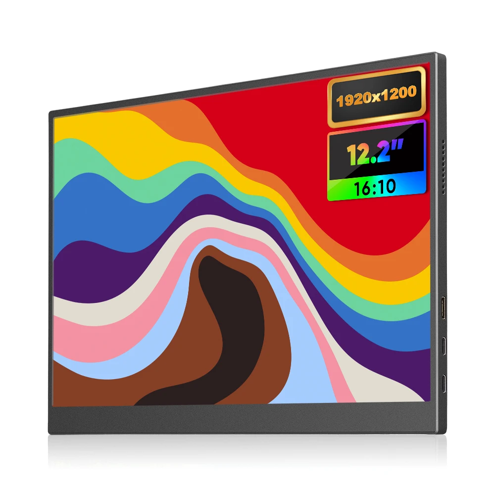 12.2 Inch 2K HD IPS Panel PC Portable Monitor VESA Stand Dual Built-in Speakers Black Business Screen USB Type-C Cheap Monitor