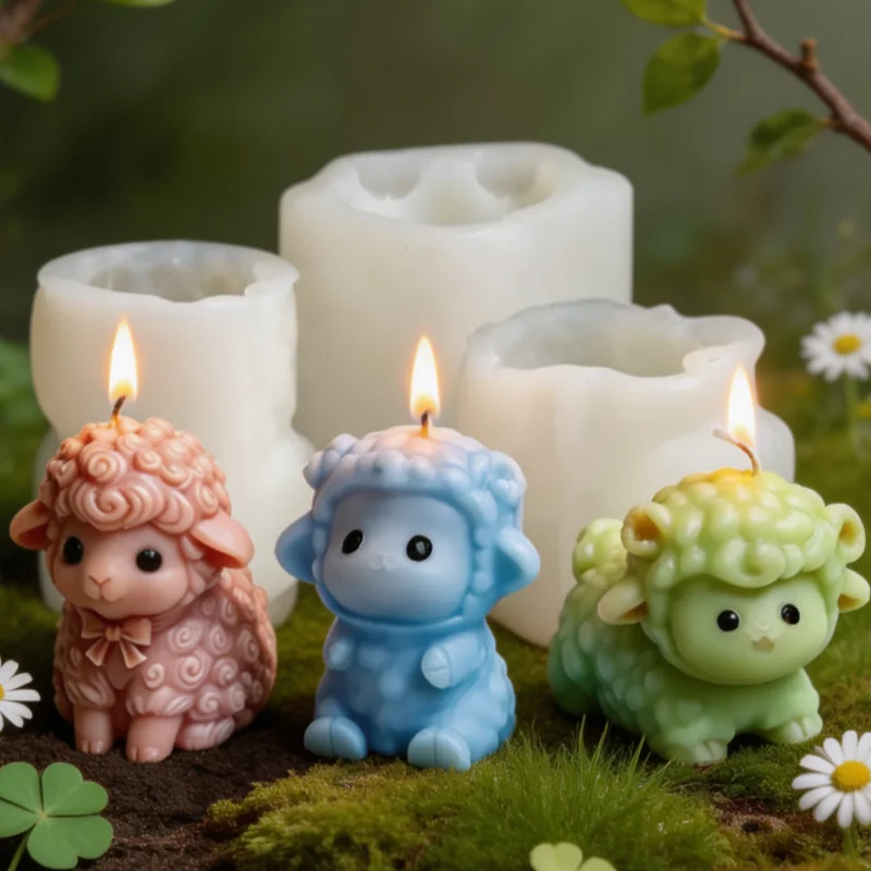 3D Cute Lamb Silicone Candle Mold, Multi-Style Fluffy Sheep Wax Mould for DIY Soap Resin Plaster Craft Easter Home Decor Gift