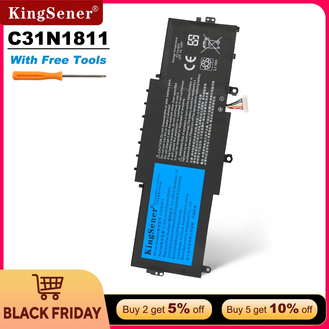 KingSener C31N1811 Laptop Battery For ASUS BX433FN UX433FN-2S For ZenBook 14 UX433F UX433FA-A5046R  0B200-03080000 4335mAh 50WH