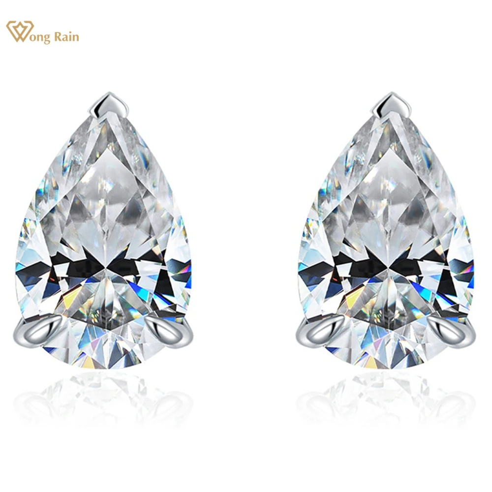 Wong Rain Classic 925 Sterling Silver VVS1 3EX D Color Pear Cut 5*7MM Real Moissanite Diamonds Simple Ear Studs Earrings Jewelry