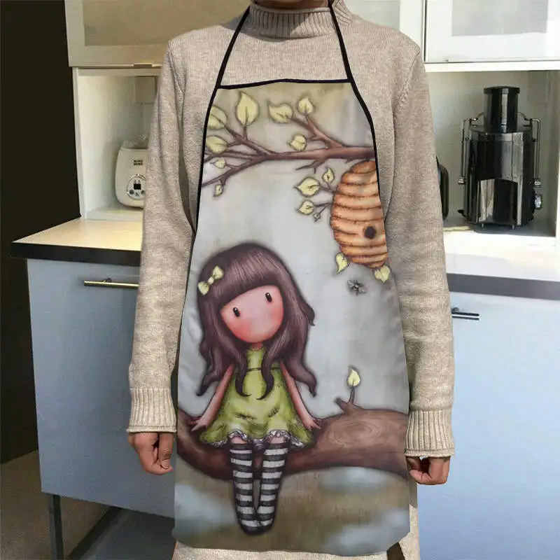 Santoro Gorjuss Cartoon Apron Kitchen Aprons For Women Oxford Fabric Cleaning Pinafore Home Cooking Accessories Apron