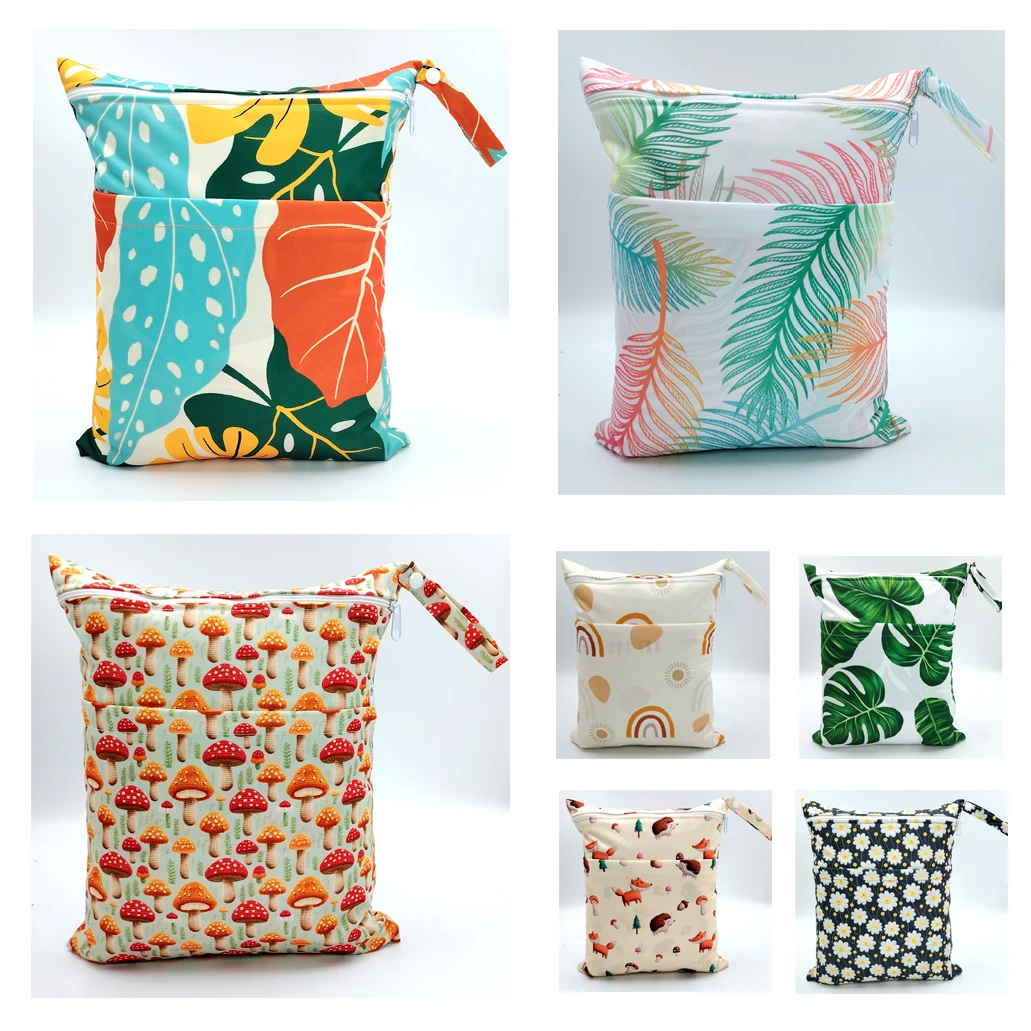 

Сумки для подгузников с новым узором, водонепроницаемые и влагостойкие, с двойной молнией, сумки для переноски с сухим и влажным разделением