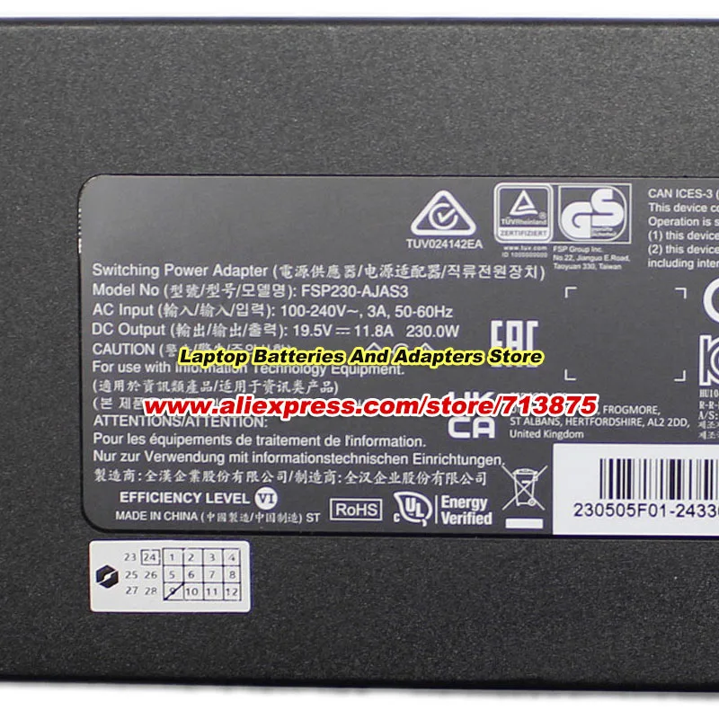 19.5V 11.8A 230W FSP230-AJAS3 AC Adapter with 5.5x2.5mm tip for Intel NUC Laptop Power Supply FSP230-AJAS3-1
