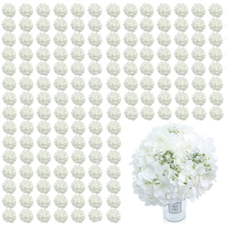 

105 Pcs White Hydrangeas Artificial Flowers Bulk White Silk Flowers with Stems Realistic Fake Hydrangeas Heads DIY Floral Arran