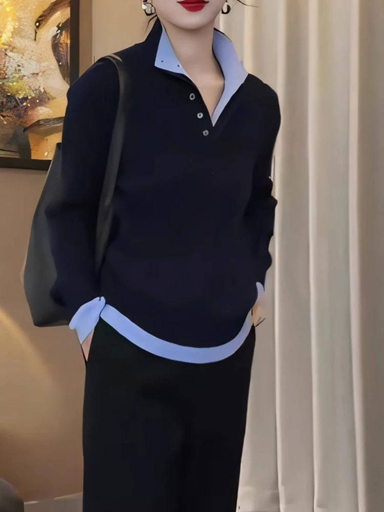 

Осенне-зимний вязаный свитер с длинными рукавами, в стиле колор-блок, мягкий и уютный, на пуговицах, имитация двухслойности, для женщин