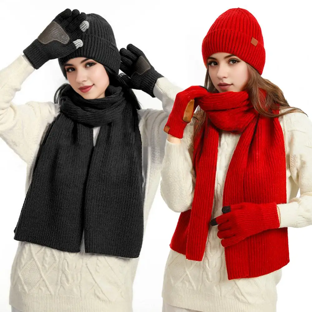 

Unisex Winter Beanie Scarf Winter Beanie Scarf Gloves Set Knitted Warm Cap Friction Palm Gloves for Outdoor for Texting