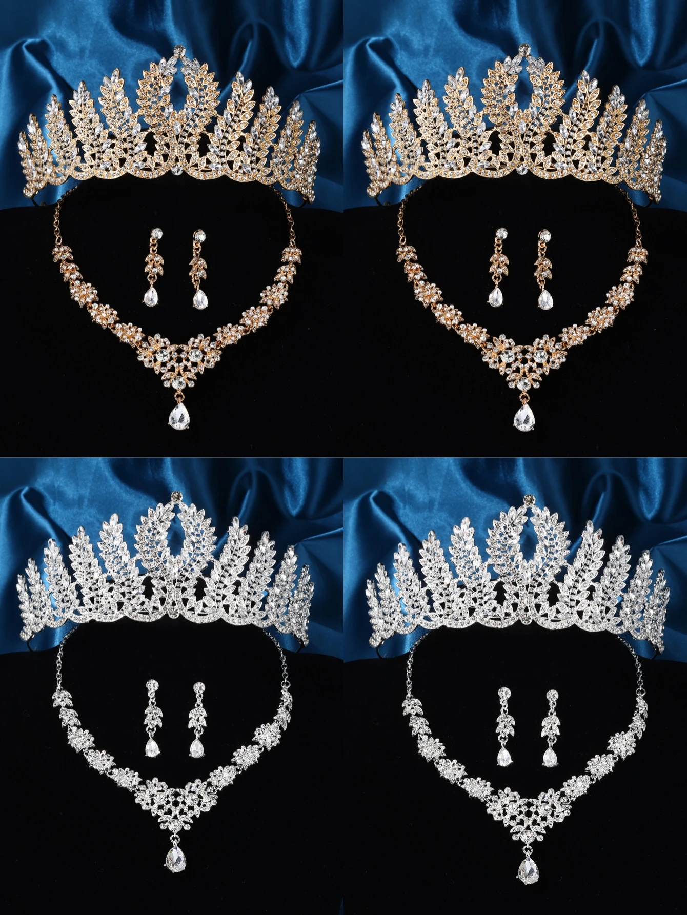 

Bridal Headwear Set Crown Necklace Earrings Four Piece Fashion Tiaras Suitable for Women's Wedding and Birthday Parties