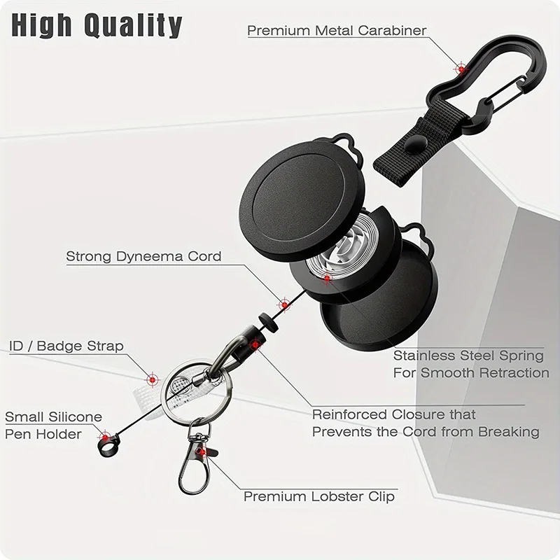 2-10PCS Retractable Badge Reel Lanyard Set ID Card Holder With Carabiner Neck Strap Badge Clip Portable Key Reel For Office NEW