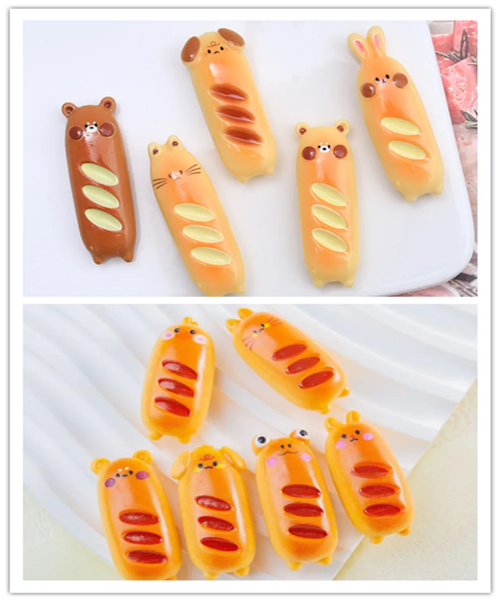 

100pcs Kawaii Resin Cartoon Animal Simulation Bread Flatback Cabochons For Doll House Decor Accessories