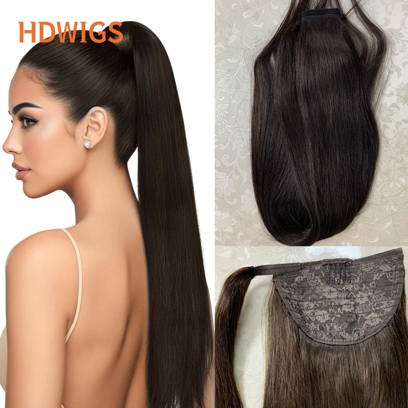 ポニーテールヘアエクステンション-本物の人毛-80g-ラップアラウンドクリップ式ポニーテールヘアエクステンション-ストレートヘアエクステンション-人毛