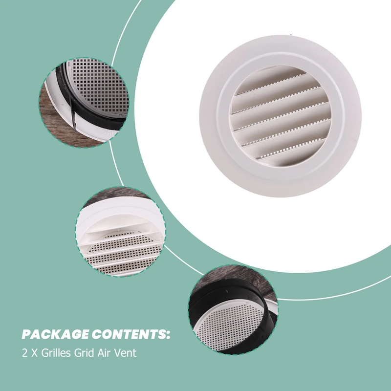 2 Pieces 4 Inch Air Vent Louver, Air Grill Cover With Built-In A Fly Screen For Bathroom Office Home