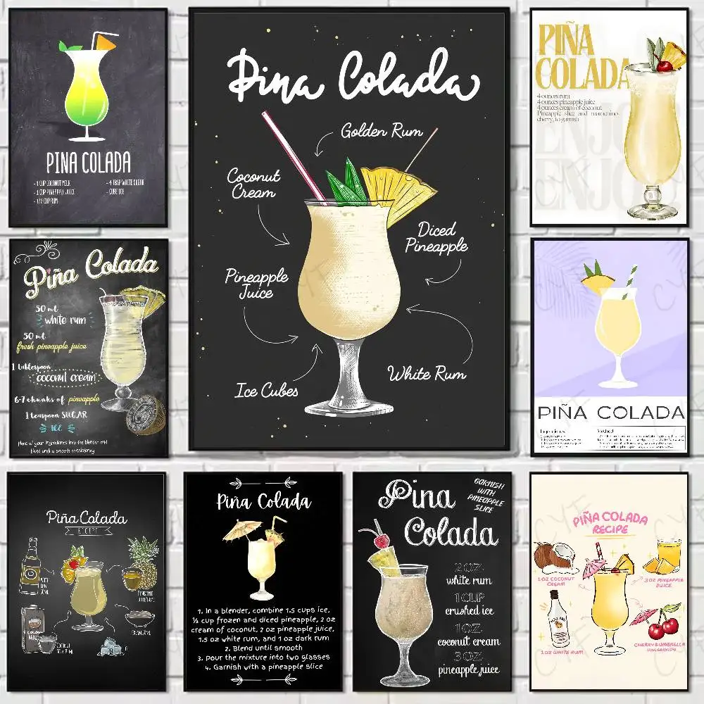 

Hot Cocktails Retro P-Pina ColadaS Poster Suitable For Living Room,bedroom,bar,Hallway Bar Wall Art Prints Decoration Gifts