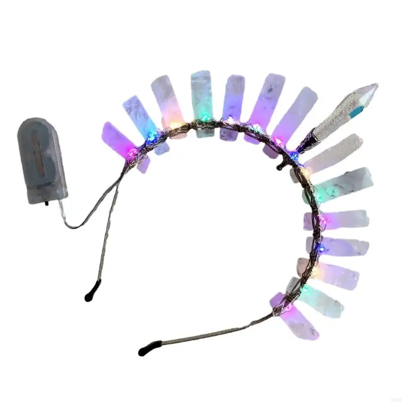 

49MF Elegant LED Glowing Hairband Baroque Headband for Girls Elegant Model Show Performances Wedding Jewelry