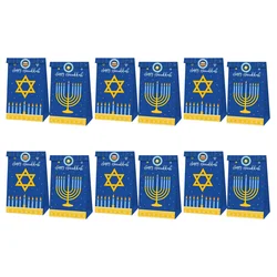 12 Pcs Hanukkah Jewish New Year Holiday Gift Bag Nine-headed Menorah Pattern Birthday Candy 12pcs Party Supply Paper Adorable