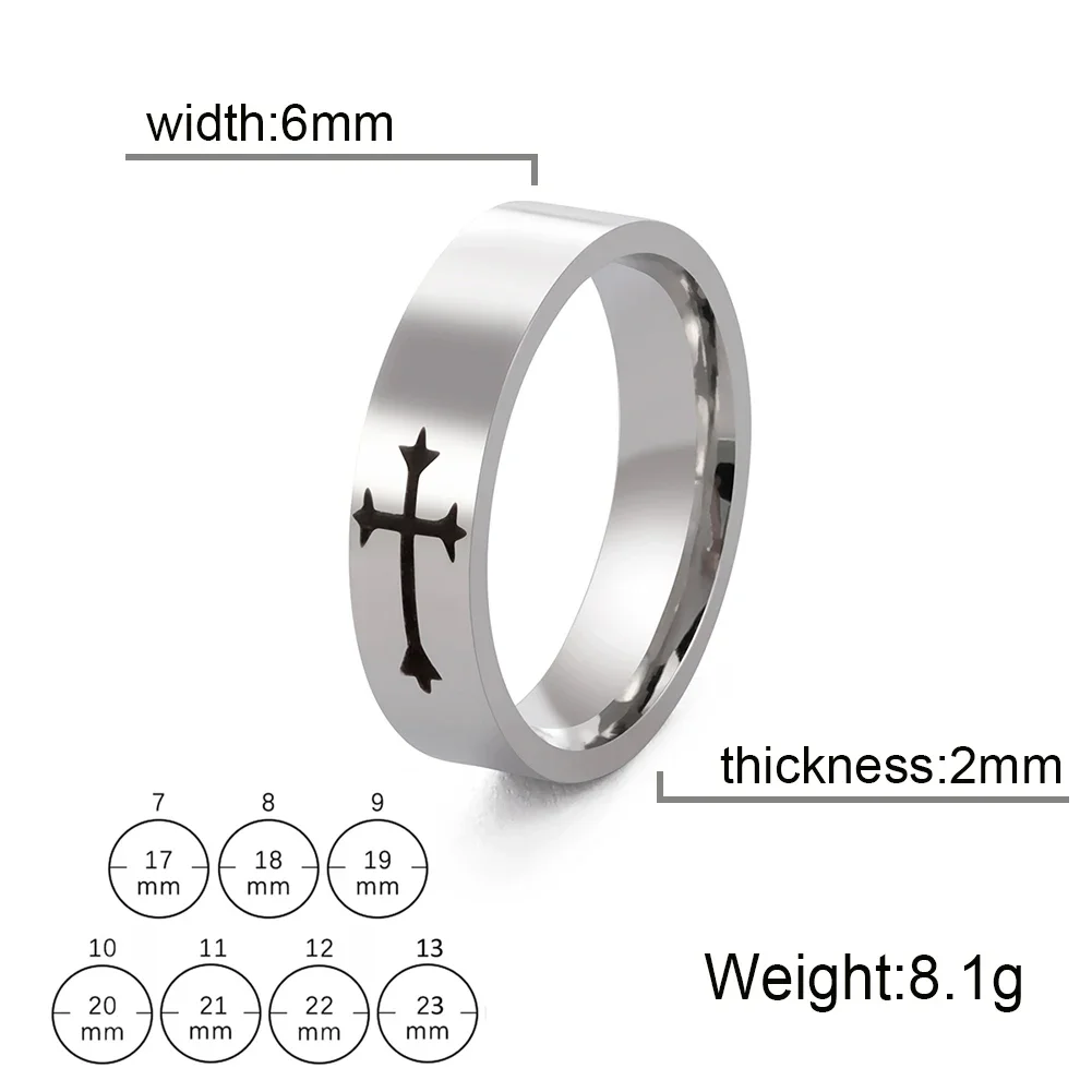 Skyrim Stainless Steel Jesus Cross Ring Christ Bible Prayer Finger Rings For Men 8mm 6mm Amulet Jewelry Size 7-13