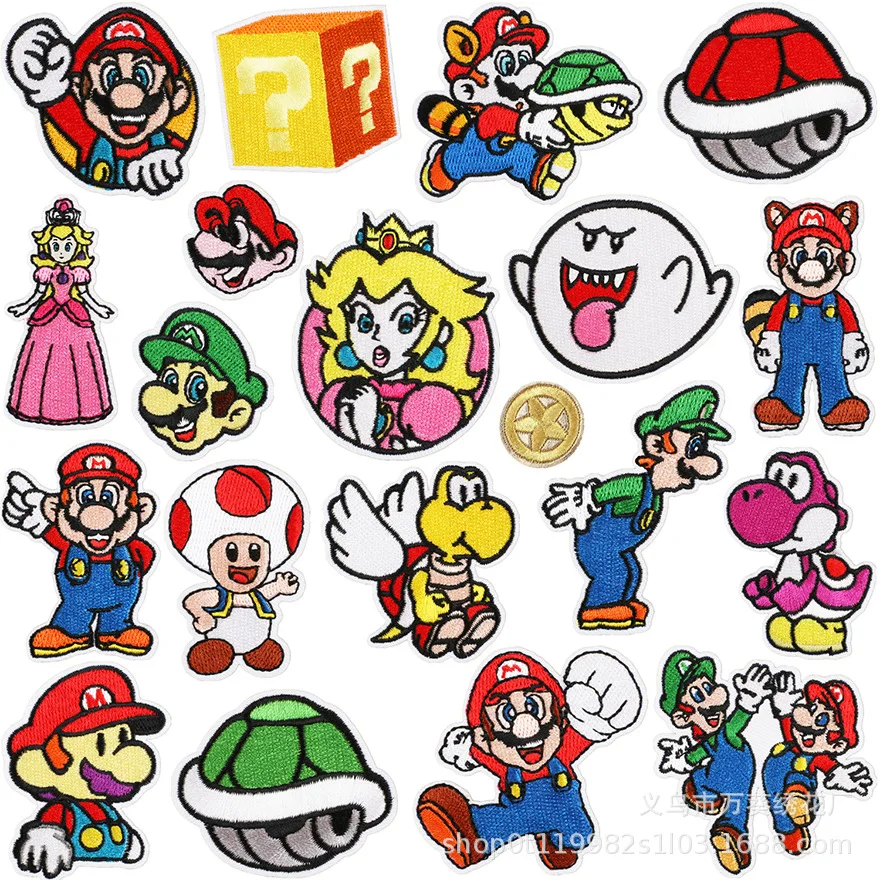 

Super Mario Bros Patch Bag Pack Decoration Embroidery Cloth Sticker Cartoon Game Character Anime Embroidery Sticker Embroidery