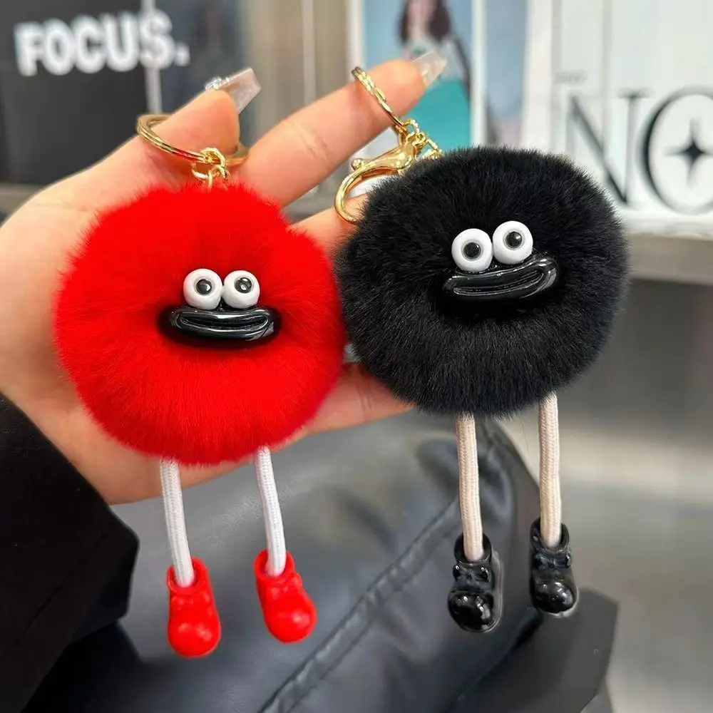Porte-clés de voiture en fausse fourrure de lapin, fausse lontra, grande bouche, petite boule de charbon, pendentif de voiture, jouet en peluche coréen, pendentif de sac à dos, cadeau