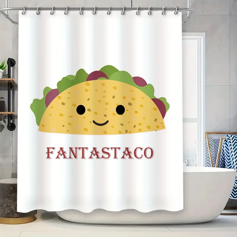 

Занавеска для душа FANTASTACO Taco для декора ванной комнаты желтого цвета с красными надписями (белая), 180 x 175 см, бесплатная печать с индивидуальным логотипом