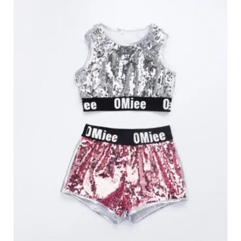 Kinder Pailletten Hip Hop Kleidung Kleidung für Mädchen Jacke Ernte Tank Tops Shirt Shorts Jazz Tanz Kostüm Ballsaal Tanz Streetwear
