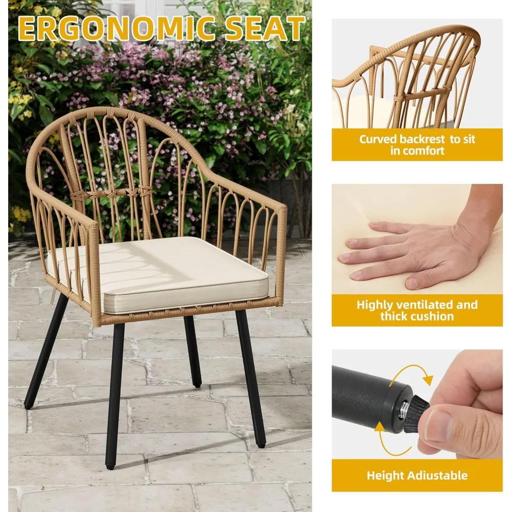 Ensembles de salle à manger de patio 5 pièces, ensemble de meubles de salle à manger d'extérieur avec trou pour parasol de 2 ", ensemble de table ronde et de chaises en osier et rotin avec Co