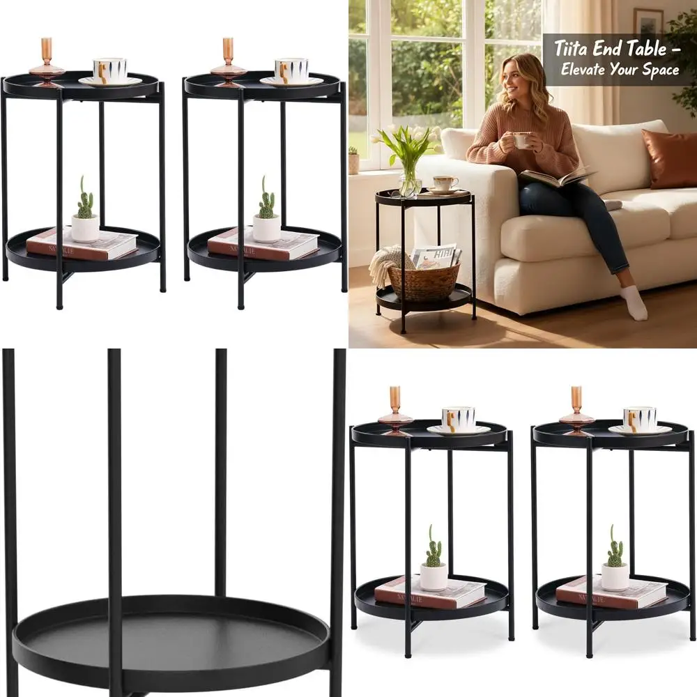 

Compact 2-Tier Round Side Table for Living Room, Bedroom, or Office Spaces