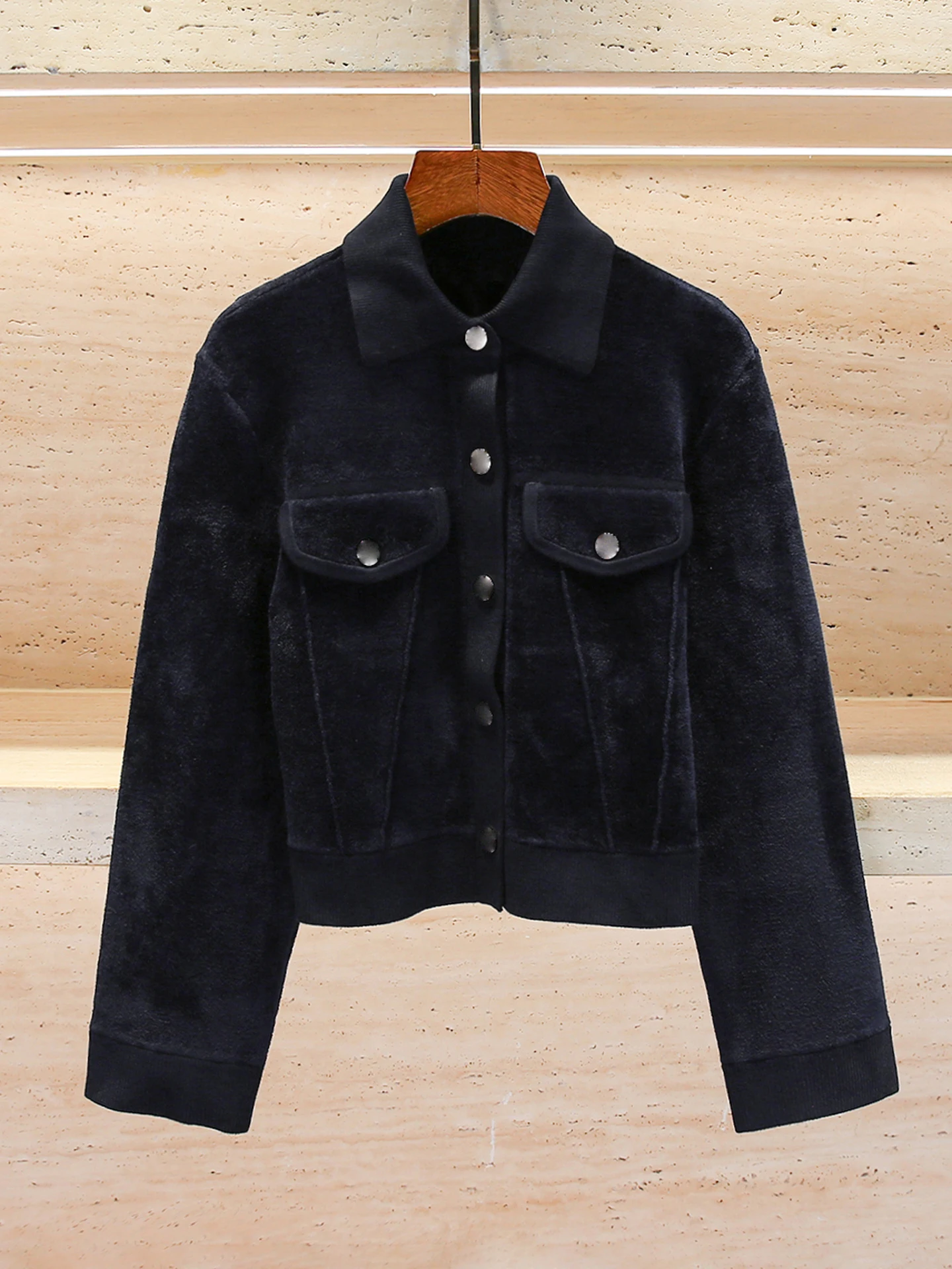 M Home Southern Oil Cappotto cardigan aperto lavorato a maglia con colletto in velluto vintage da donna di fascia alta Autunno Inverno Vestibilità regolare Pendolarismo Sle