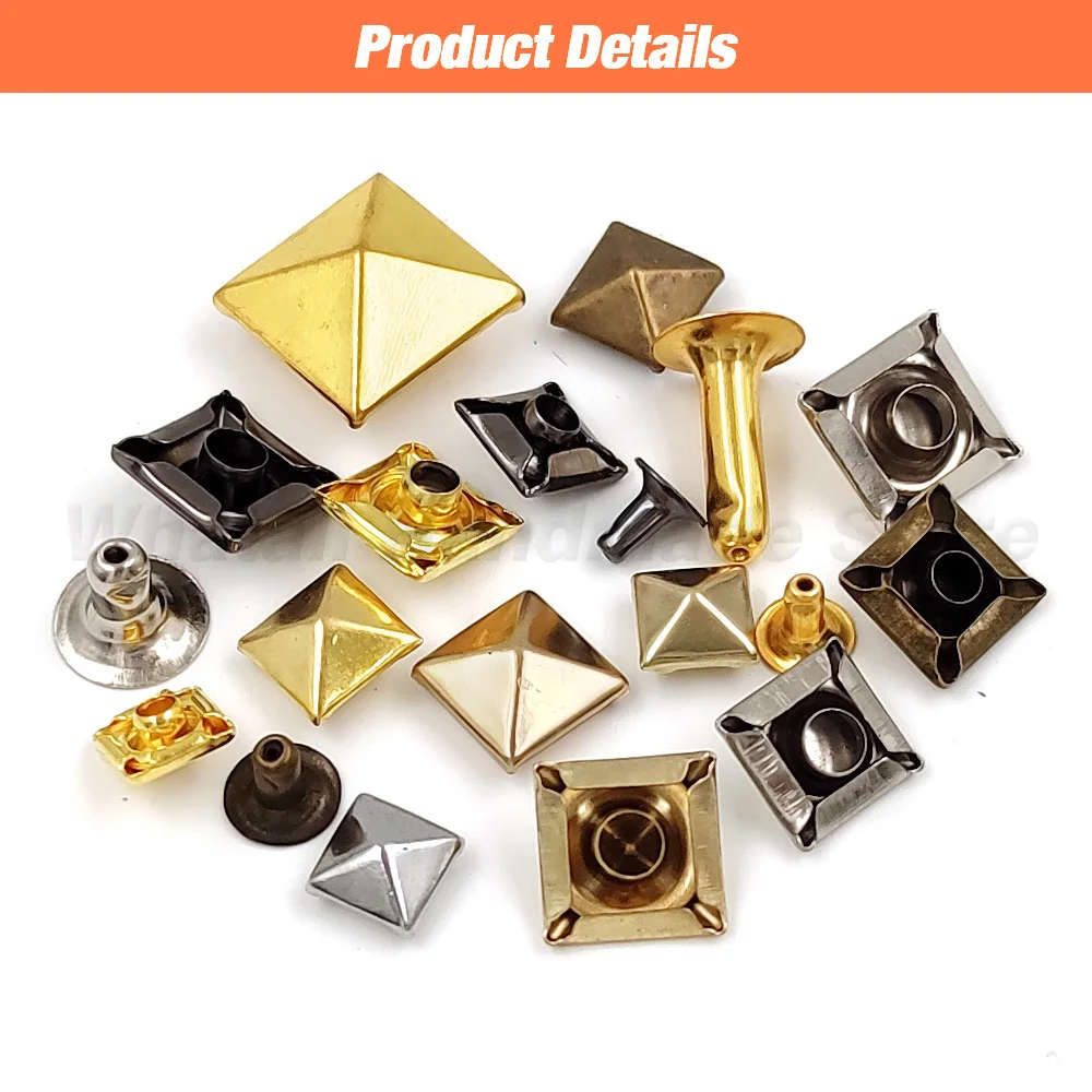 100sets Metal Pyramid Cap Rivets Square Rivet Studs for Leather Craft Bag Belt Clothing Garment Shoes Accessories 6-12mm