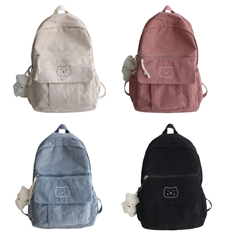 Niedlicher Cord-Frauen-Rucksack, einfarbig, Schultasche für Studentinnen für Teenager-Mädchen, Reise-Umhängetaschen