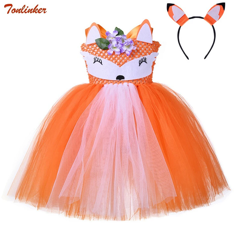 ฮาโลวีนเด็กสัตว์ชุดคอสเพลย์ผู้หญิงหญิงสีส้ม Crazy Fox Tutu ชุดวันเกิดสำหรับเด็กคริสต์มาส Carnival แฟนซีชุด