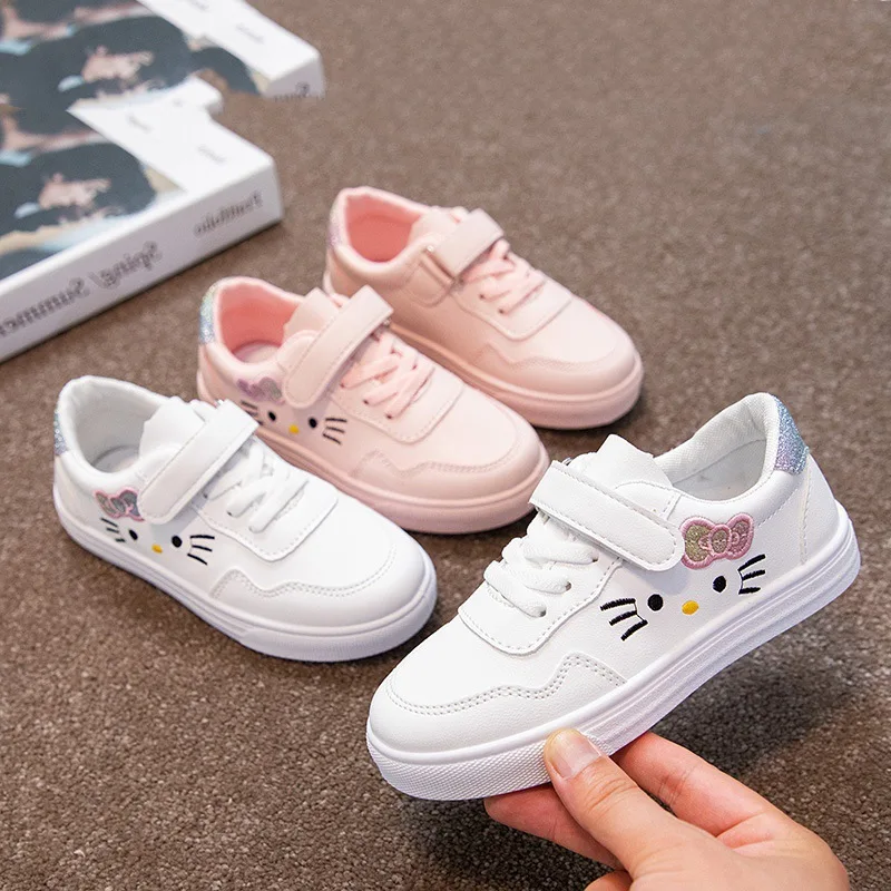 Sanrio Children Casual Sport Running Anti-Slip Shoe Soft Sole Fashion Leather Kids Flat Sneakers Princess Girl Casual Shoes