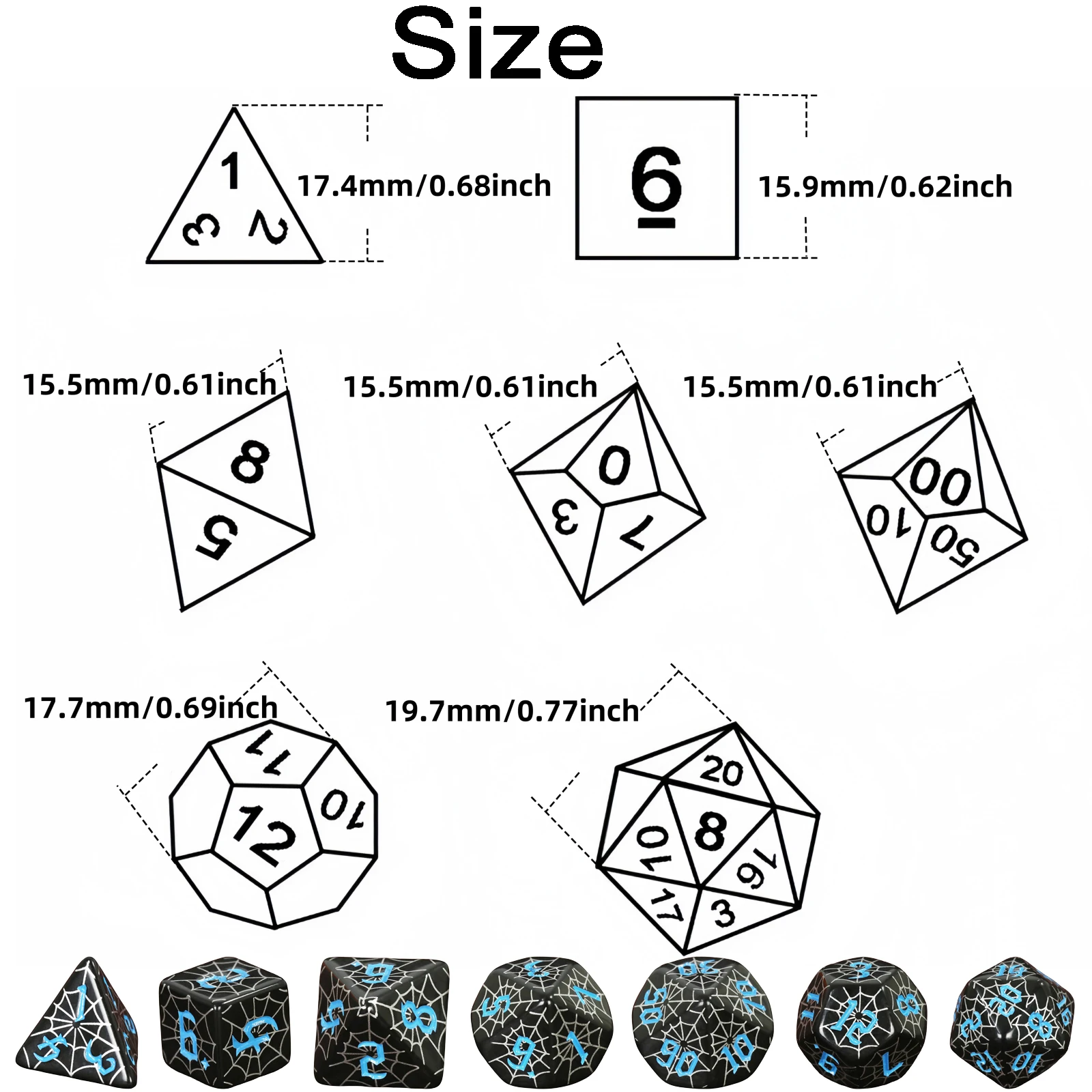 7pcs DND Dice Set Polyhedral Game Dice with Spider Web Pattern for Club Party Role Playing Game Board Game Accessories