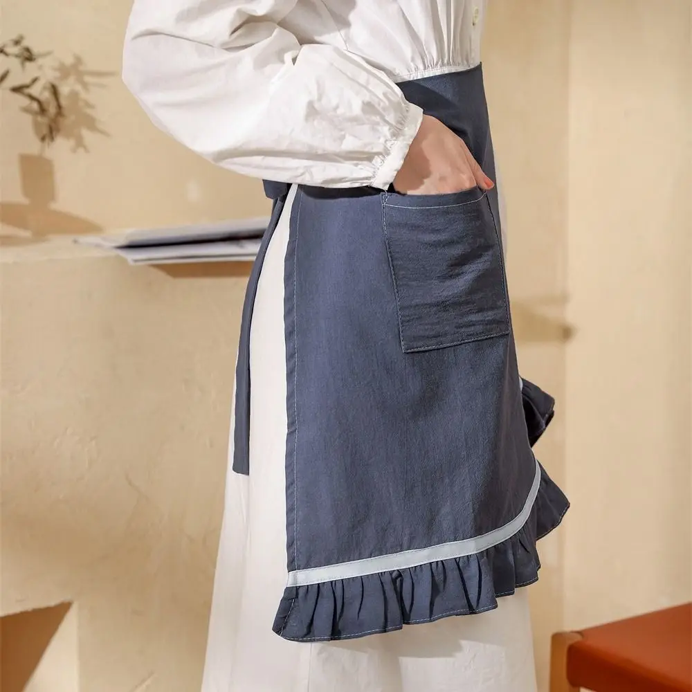 Home Use Elegant Waist Apron Irregular with Ruffles Half Aprons Anti Oil Breathable Cafes Apron Kitchen