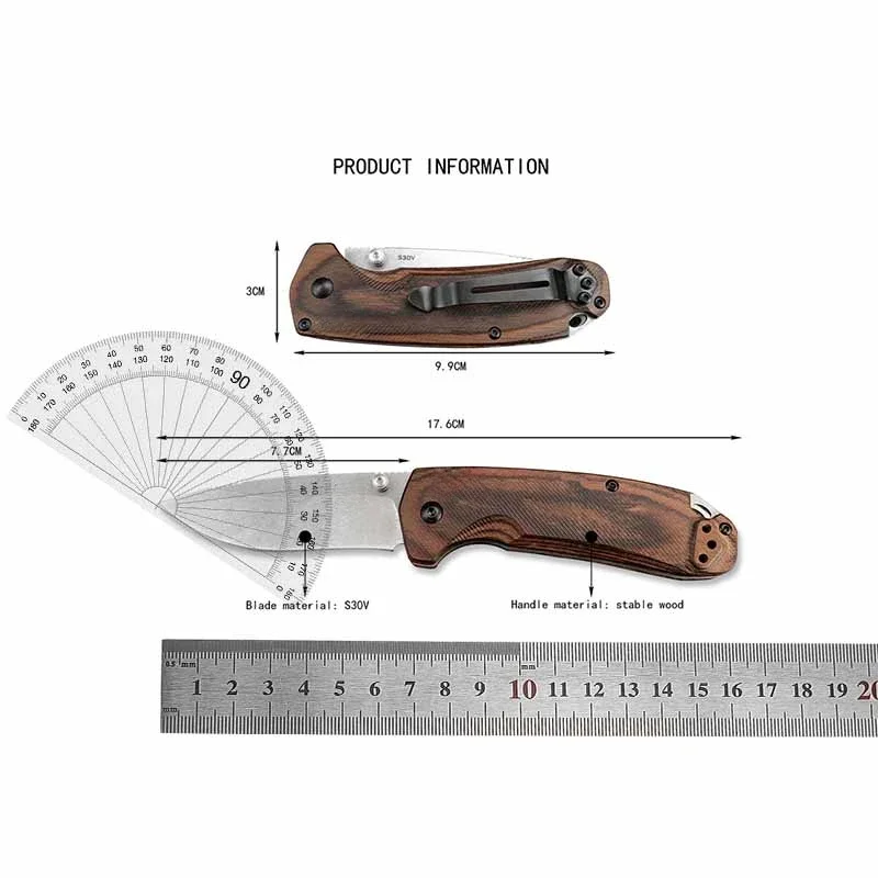 BM 15031 folding knife Stable wooden handle S30V Handle outdoor Camping Tactical Self Defense Pocket EDC Knife Men\'s gift