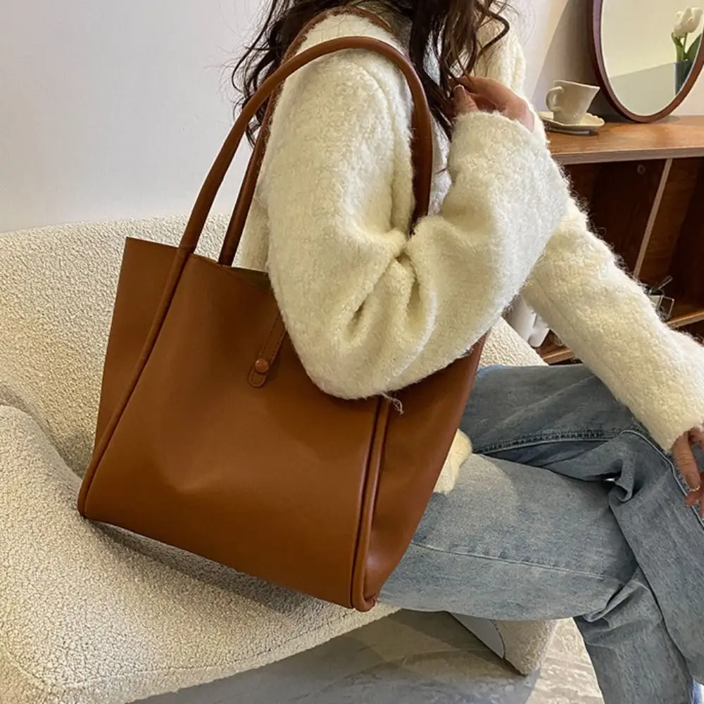 

Ins Large Capacity PU Leather Shoulder Bag French Style Simple Casual Retro Underarm Bag Handbag New Design Tote Bag Girls